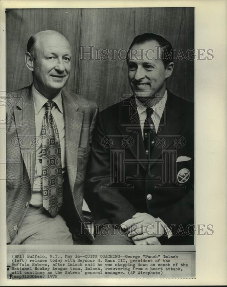 1972 Press Photo George &quot;Punch&quot; Imlach and Sabres&#39; president Seymour H. Knox III- Historic Images