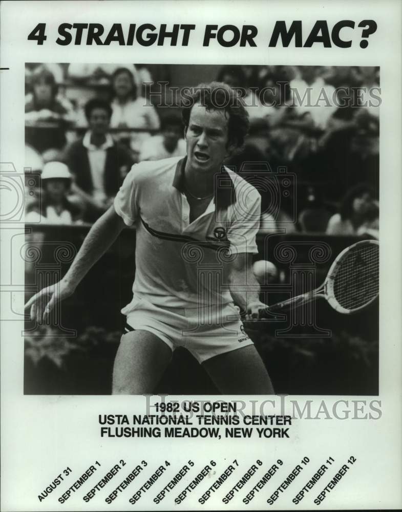 1982 Press Photo Promo photo for US Open tennis tourney featuring John McEnroe - Historic Images