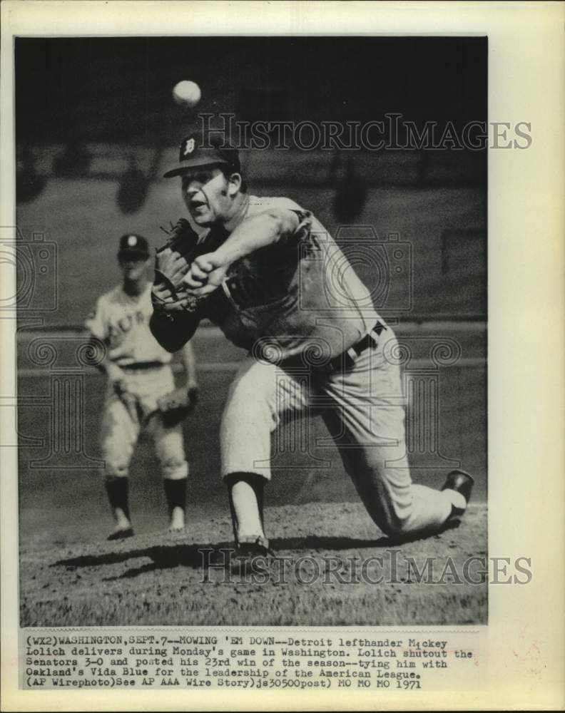 1971 Press Photo Tigers&#39; Mickey Lolich delivers pitch in victory over Senators.- Historic Images