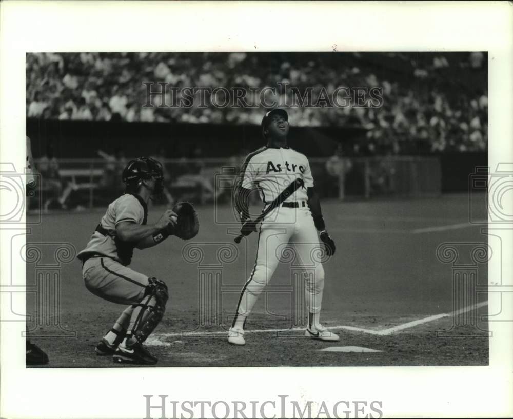 1991 Press Photo Astros&#39; Mark McLemore reacts after striking out against Atlanta - Historic Images