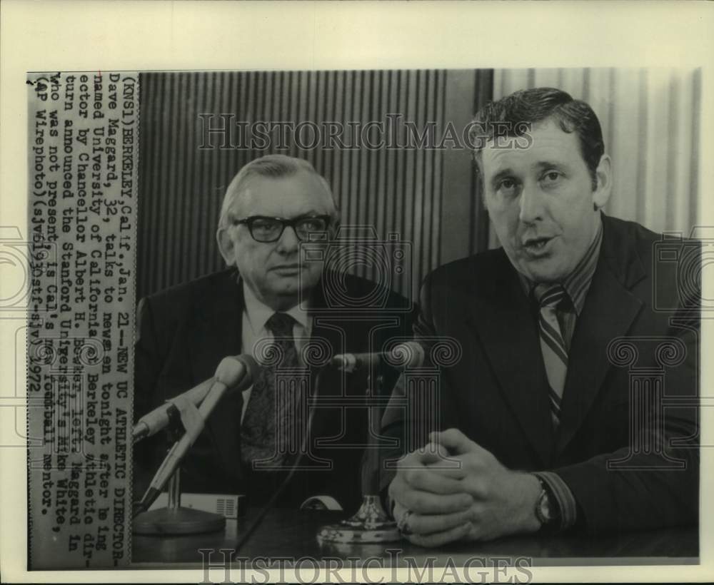 1972 Press Photo U of California-Berkeley Chancellor Bowler &amp; AD Dave Maggard - Historic Images