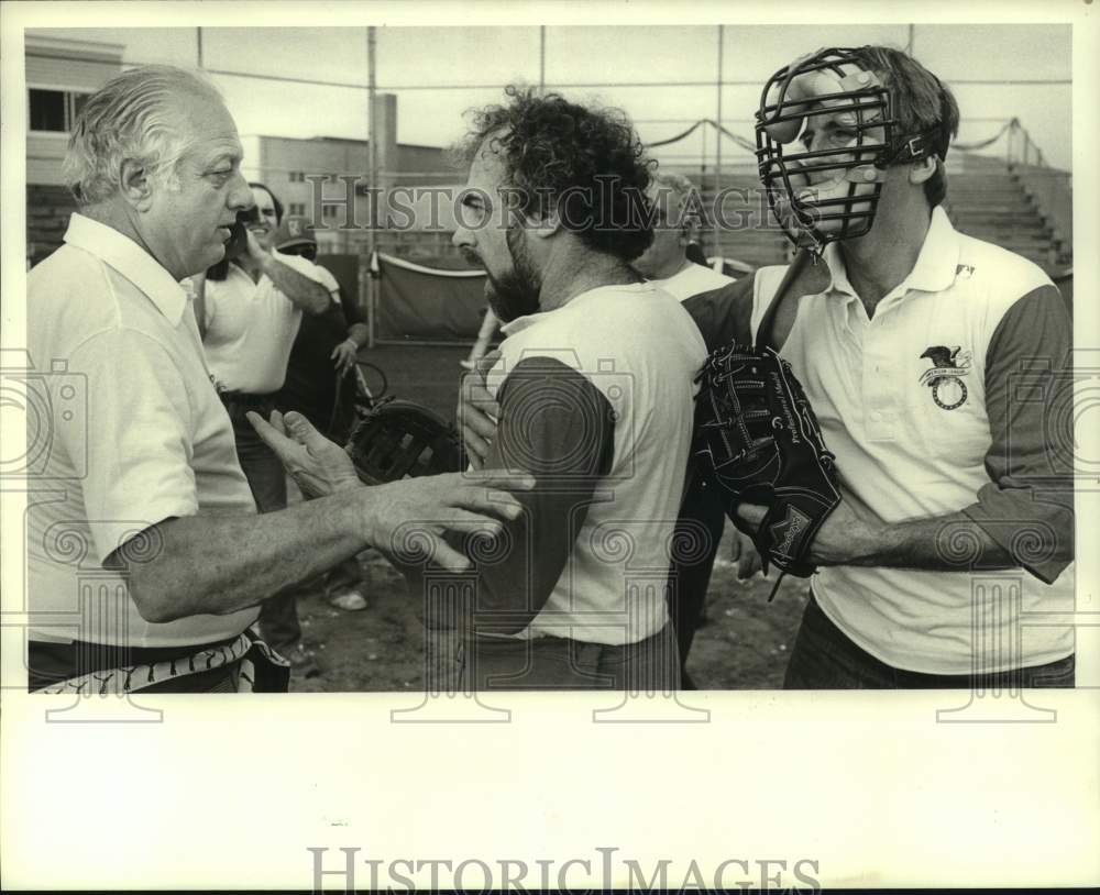 1984 Press Photo Tom Lasorda, Murray Chass, Peter Ueberroth in &quot;new&quot; roles- Historic Images