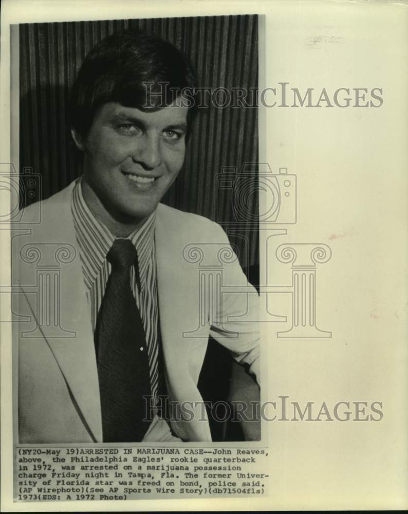 1972 Press Photo Eagles&#39; QB John Reaves arrested in Tampa on marijuana charges - Historic Images