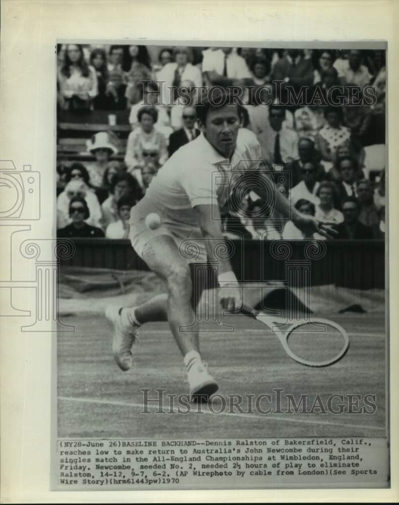 1970 Press Photo Dennis Ralston hits return in All-England tennis Championships- Historic Images