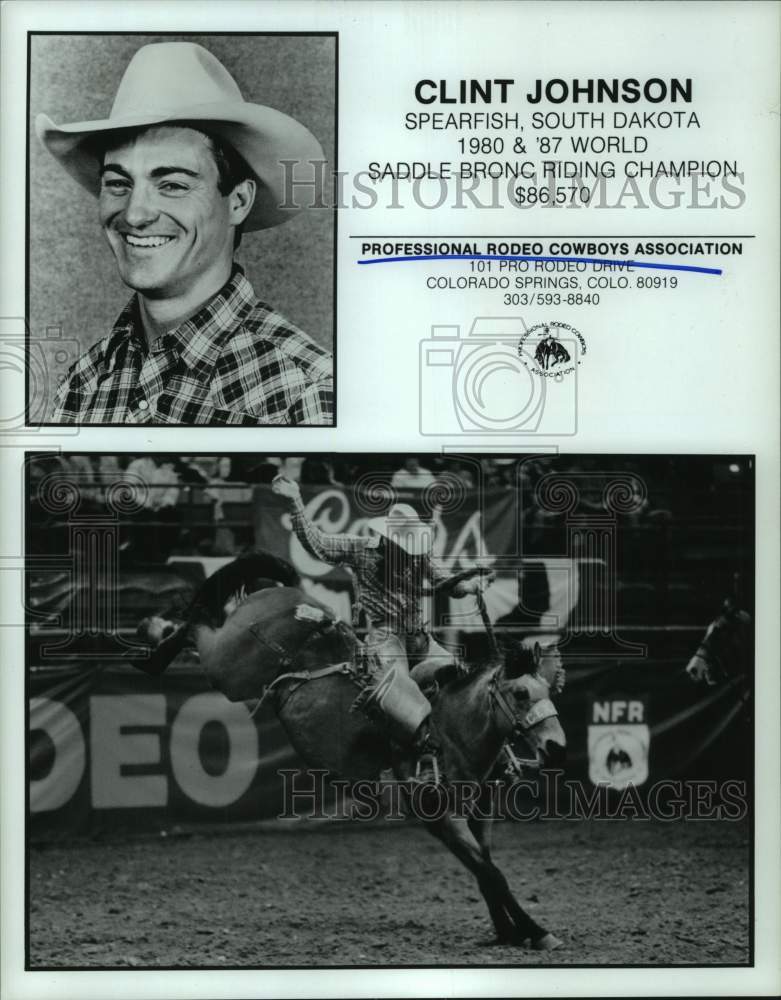 1980 Press Photo 2 photos of Clint Johnson, 1980 &amp; 87 World Saddle Bronc Champ - Historic Images