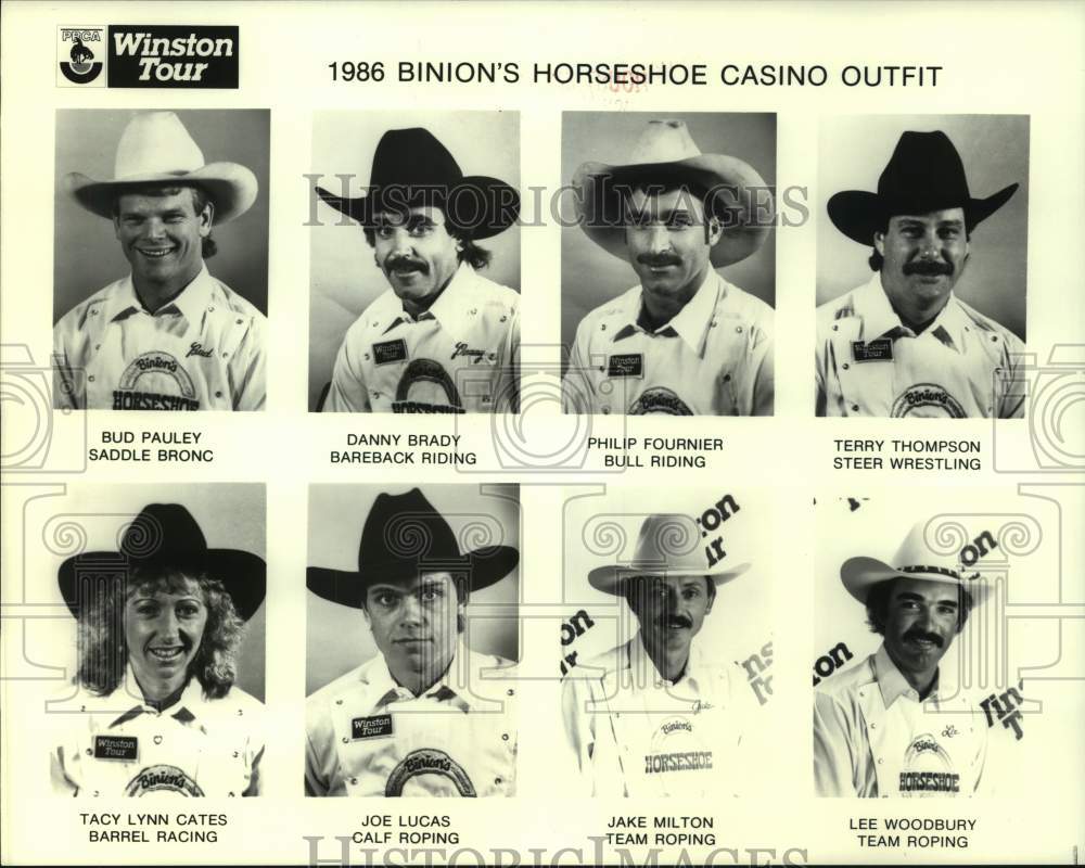 1986 Press Photo Binion&#39;s Horseshoe Casino Outfit members on PRCA Winston Tour - Historic Images