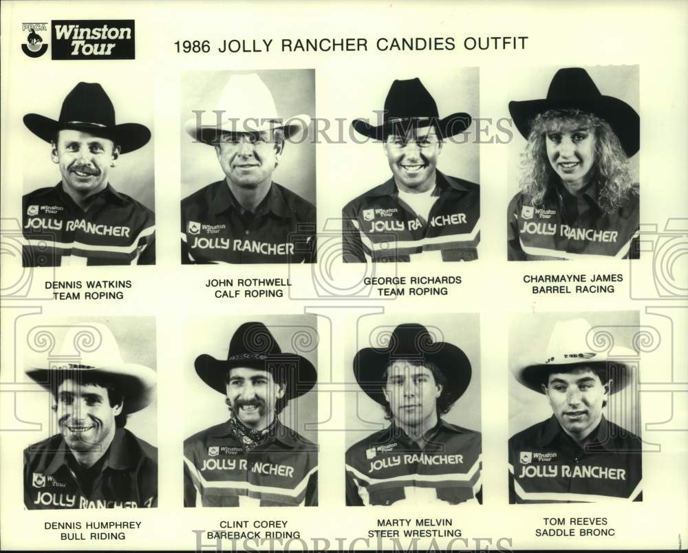 1986 Press Photo Jolly Rancher Candies Outfit on the PRCA Winston Tour (rodeo) - Historic Images