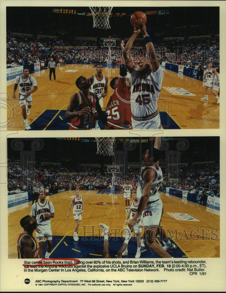 1991 Press Photo Arizona college basketball players Sean Rooks, Brian Williams- Historic Images