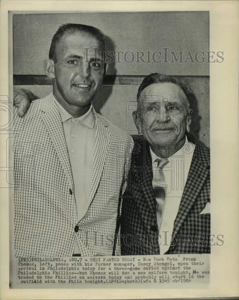 1964 Press Photo Mets Frank Thomas & former manager Casey Stengel - hcs23512- Historic Images