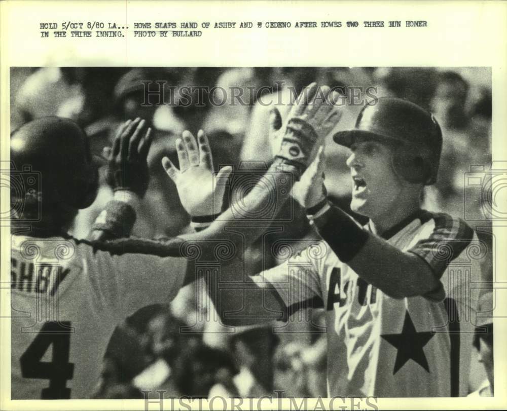 1980 Press Photo Congrats in order for Astro Art Howe after 3-run homer in 3rd- Historic Images