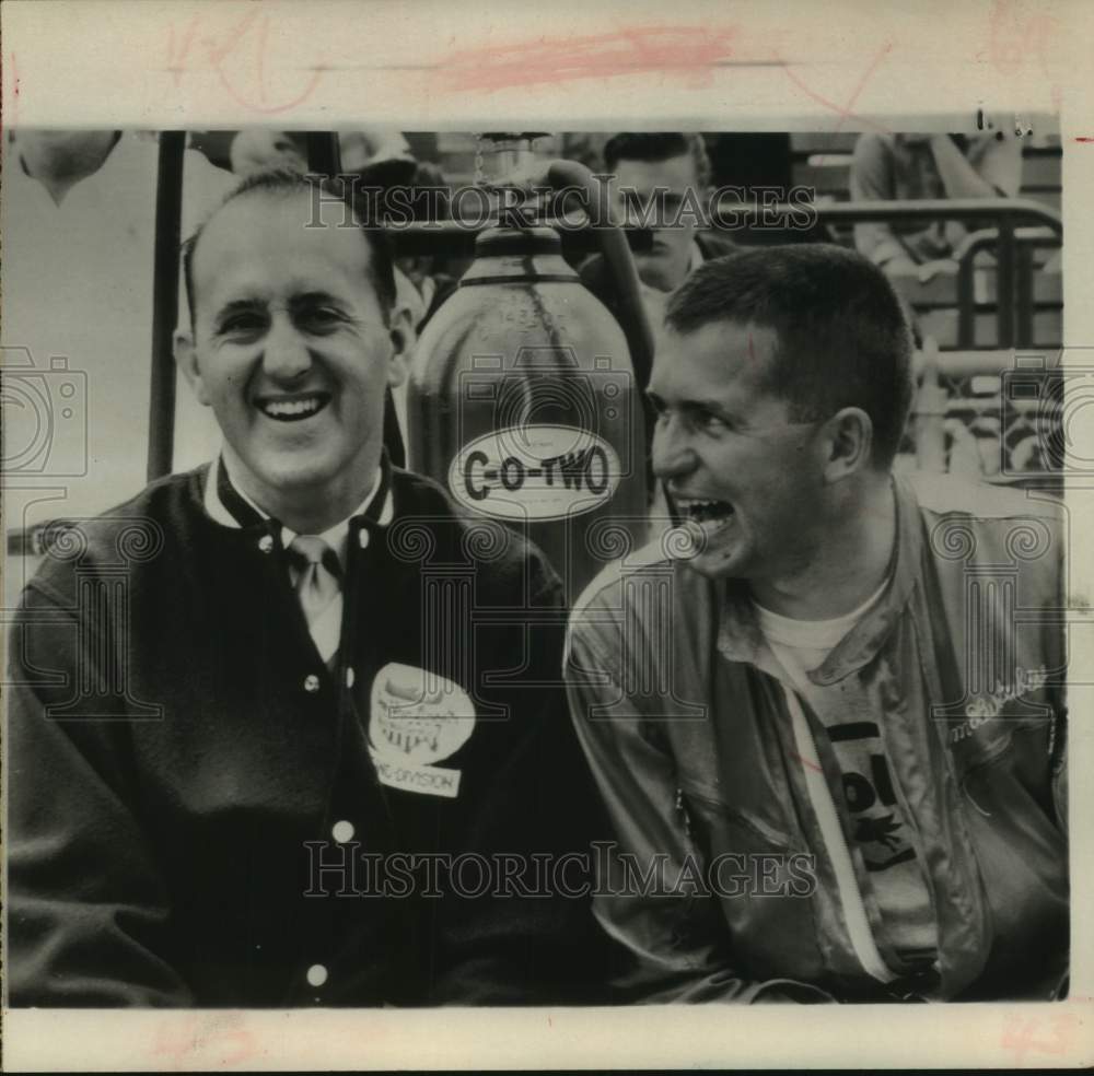 1963 Press Photo Race car drivers Eddie Sachs and James &quot;Hurk&quot; Hurtubise - Historic Images
