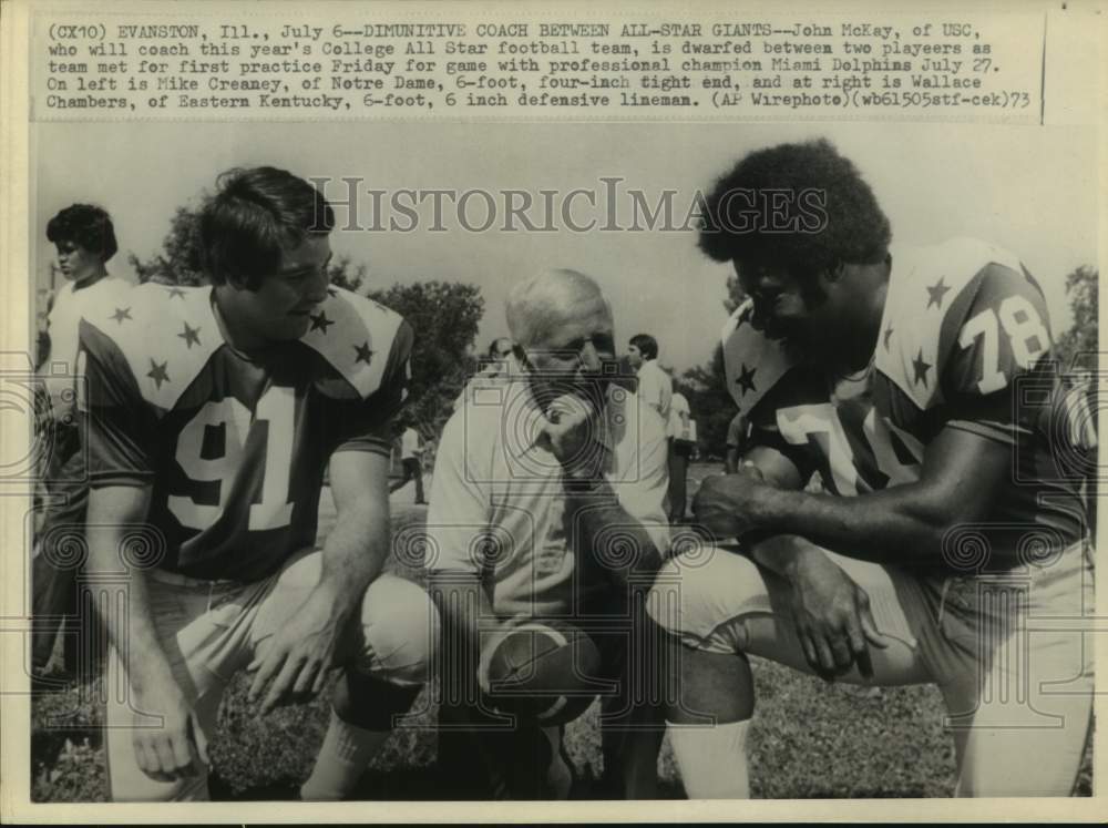 1973 Press Photo College football John McKay and players in Evanston, Ill.- Historic Images
