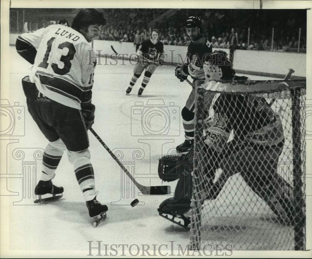 1974 Press Photo Houston Aeros hockey player Larry Lund in action - hcs24242 - Historic Images