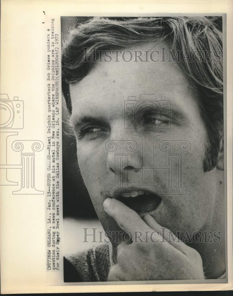 1972 Press Photo Close-up of Miami Dolphins football quarterback Bob Griese - Historic Images