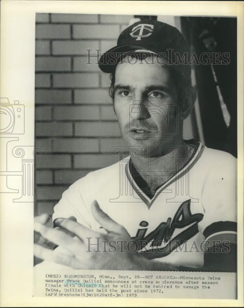 1975 Press Photo Minnesota Twins baseball manager Frank Quilici is interviewed - Historic Images