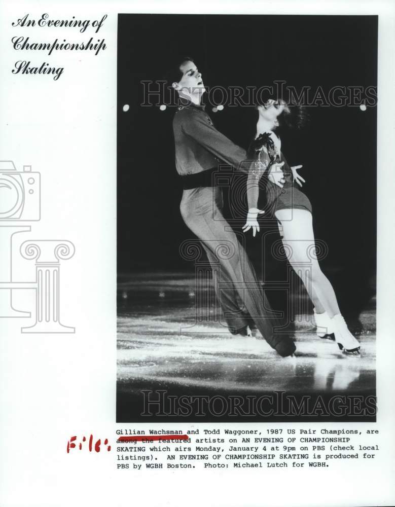 1988 Press Photo Champs Gillian Wachsman &amp; Todd Waggoner on PBS-TV skating show - Historic Images