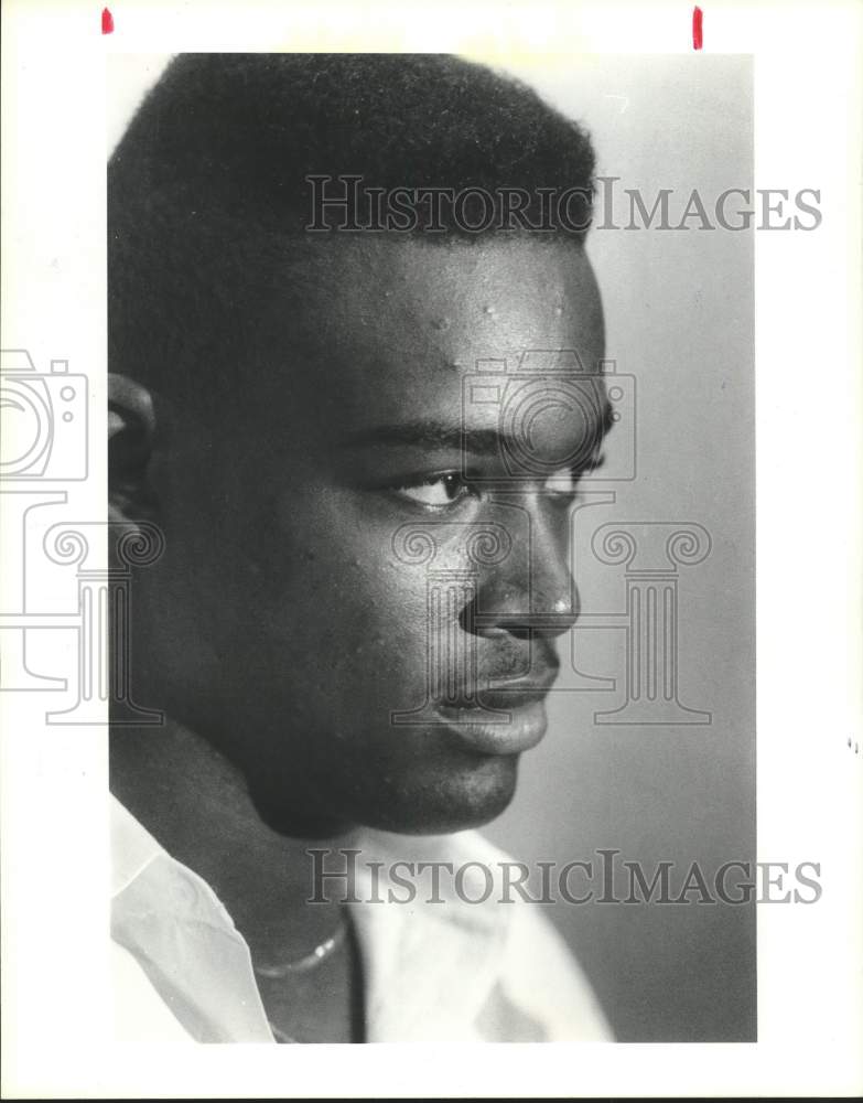 1989 Press Photo University of Houston football player Andre Ware at press event - Historic Images