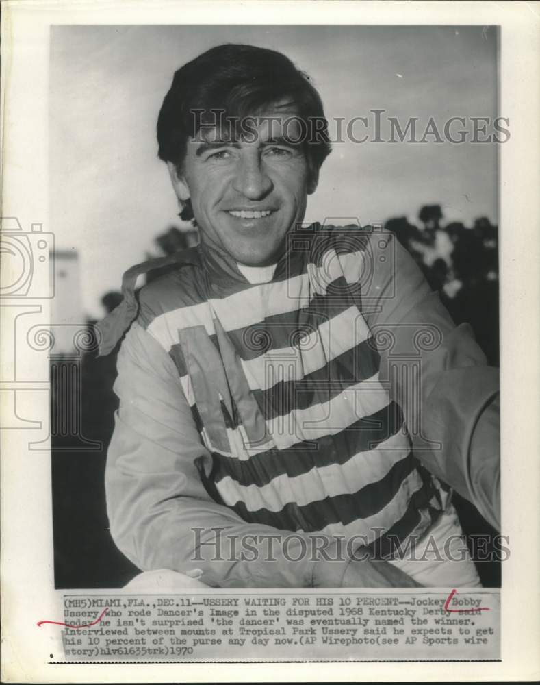 1970 Press Photo Jockey Bobby Ussery at Tropical Park in Miami, Florida - Historic Images