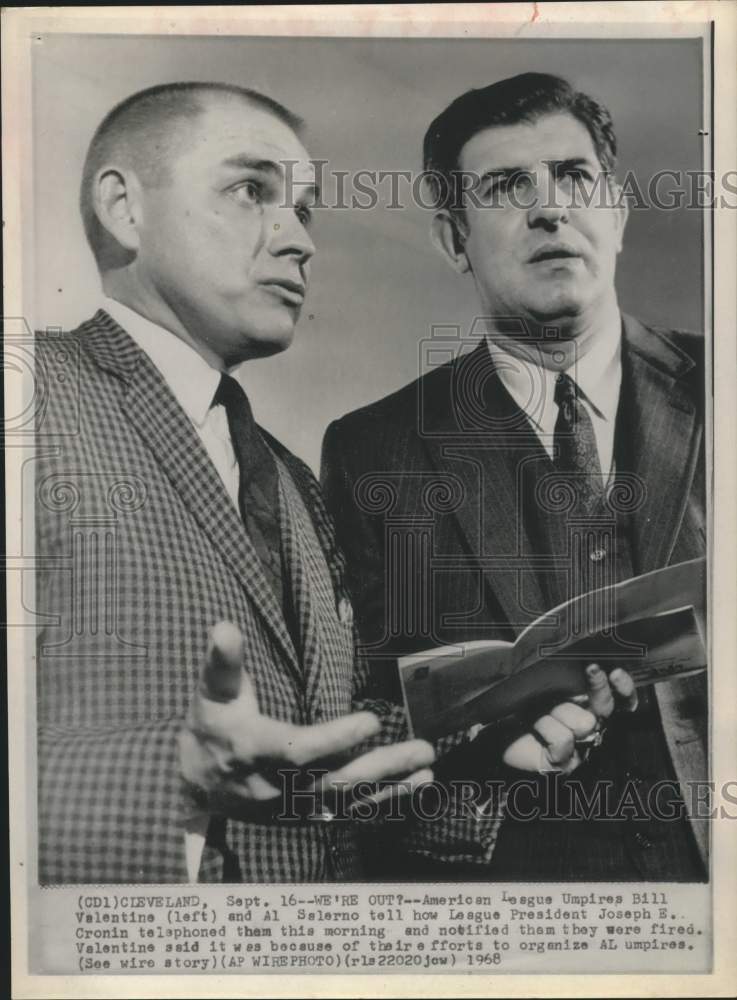 1968 Press Photo Baseball umpires Bill Valentine and Al Salerno in Cleveland- Historic Images