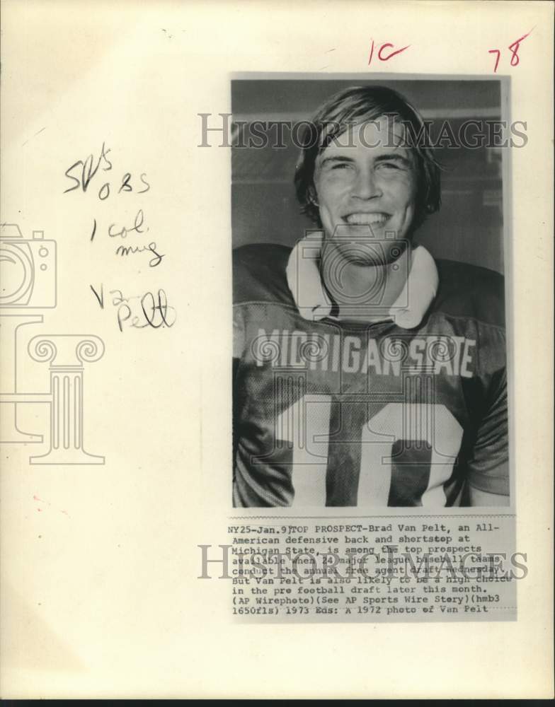 1972 Press Photo Michigan State football and baseball player Brad Van Pelt - Historic Images