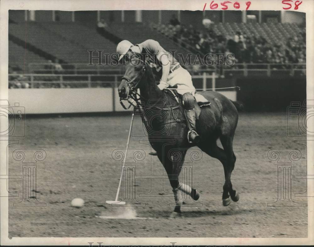 1966 Press Photo Houston Polo Club member Roy Harrington scrambles for the ball - Historic Images