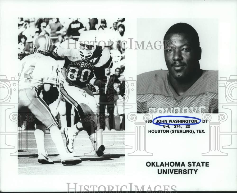 1985 Press Photo Oklahoma State college football player John Washington - Historic Images