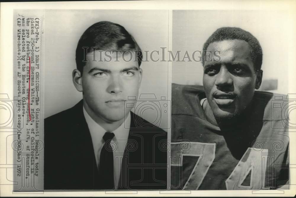 1972 Press Photo NFL football draft picks Sherman White and Greg Sampson - Historic Images
