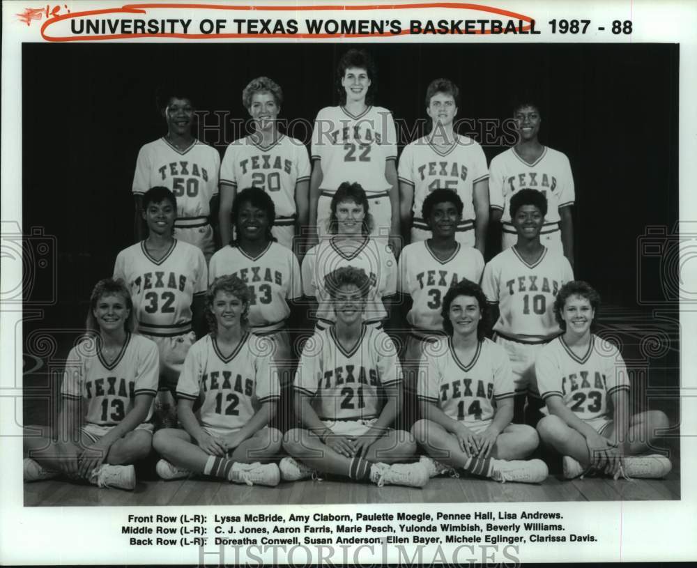 1987 Press Photo University of Texas women&#39;s basketball team photo - hcs26108 - Historic Images