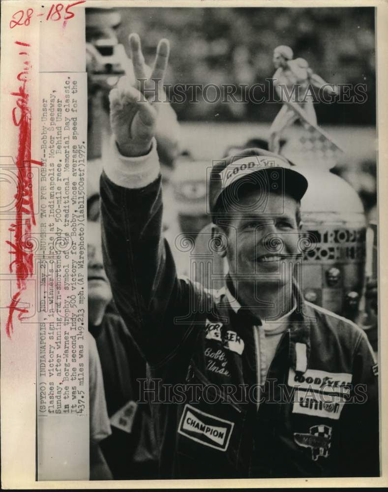 1975 Press Photo Bobby Unser, Winner of the Indy 500 Auto Race in Indiana - Historic Images
