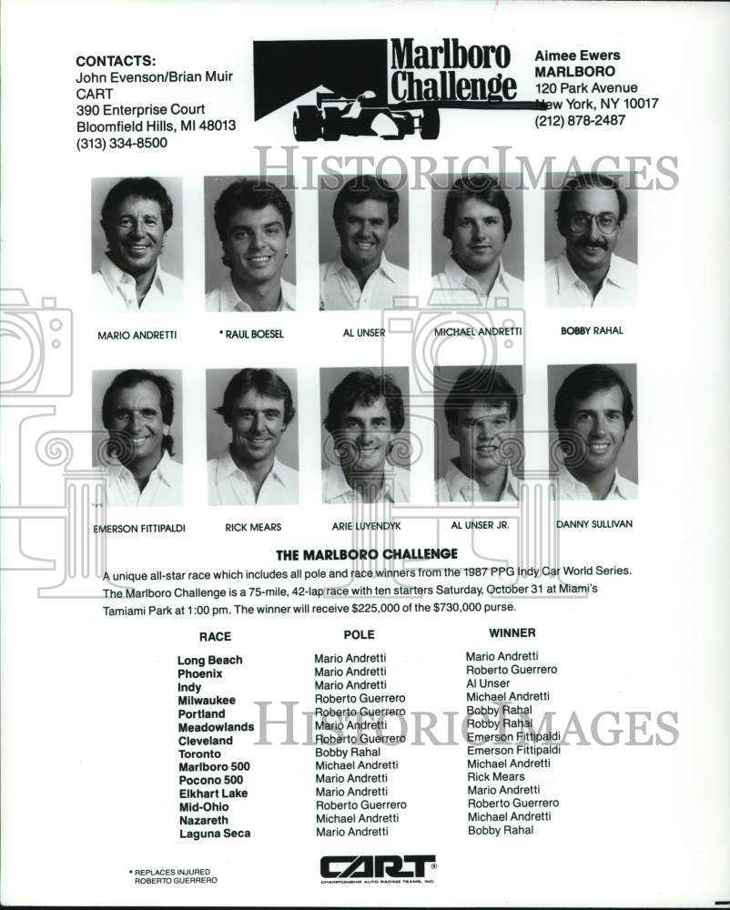 1989 Press Photo Indy Car World Series Auto Racers for Marlboro Challenge Race - Historic Images