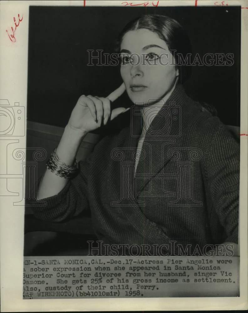 1958 Press Photo Actress Pier Angeli - Santa Monica courtroom at divorce hearing - Historic Images