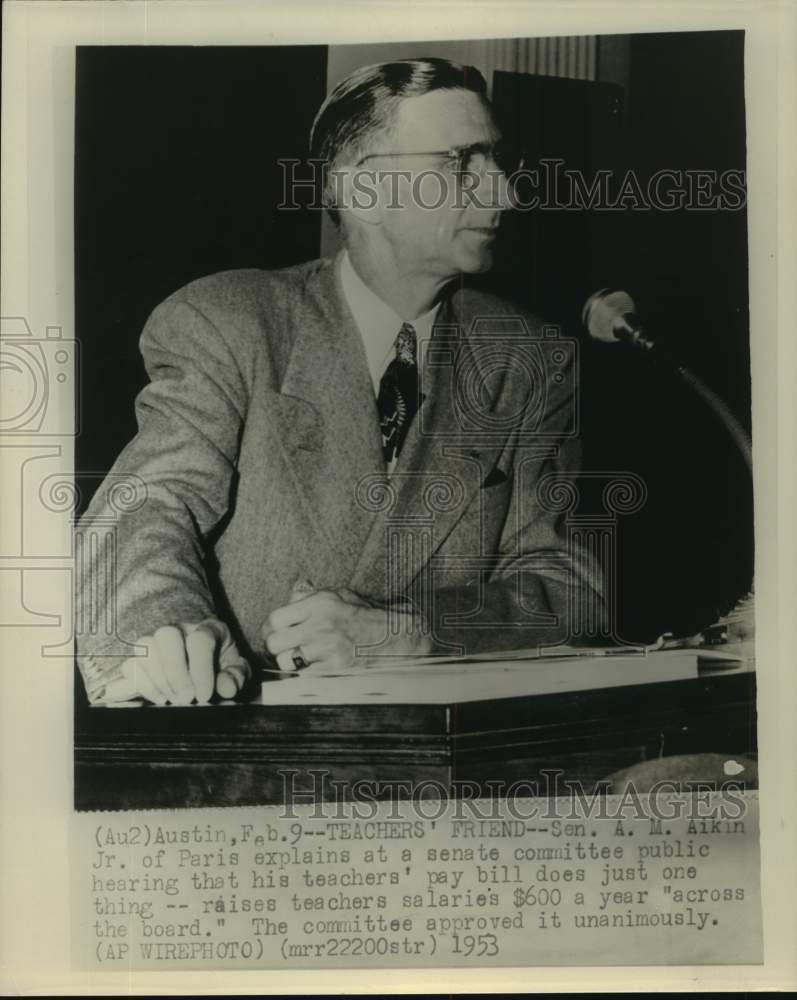 1953 Texas Senator A. M. Aikin at committee hearing in Austin, TX.-Historic Images