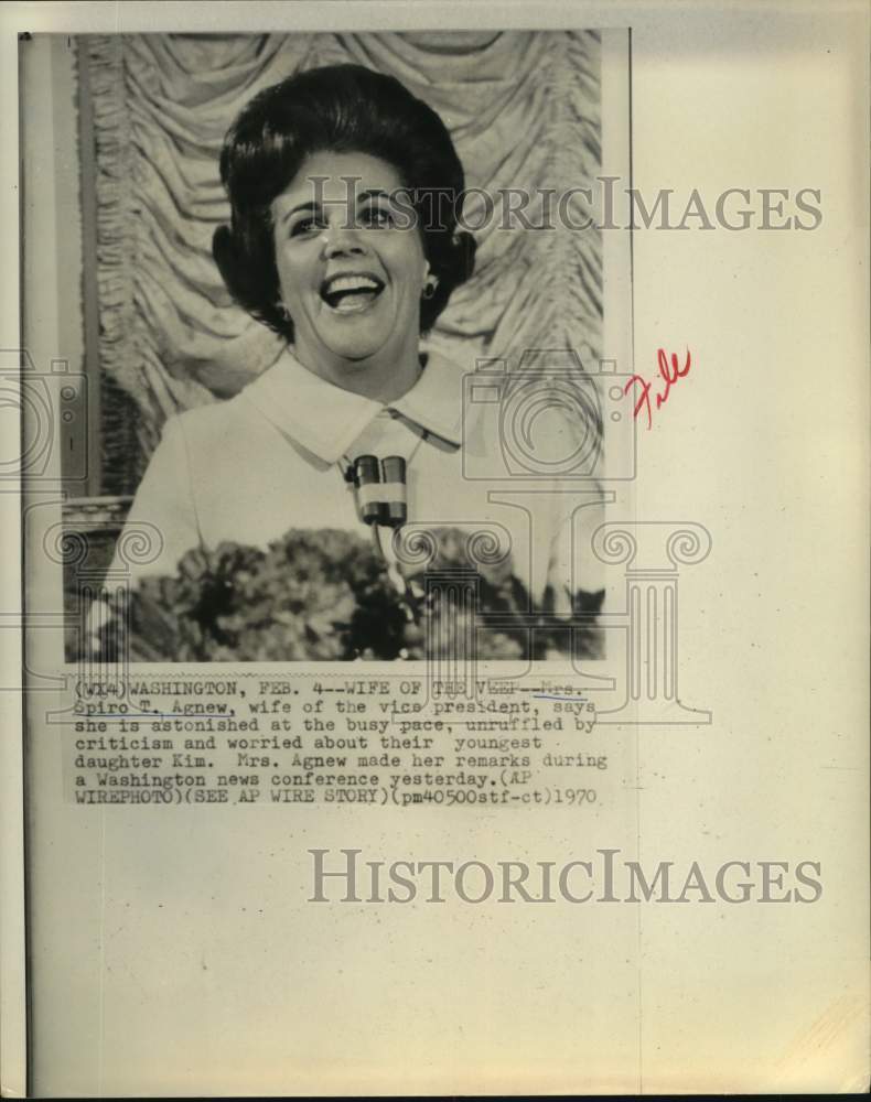 1970 Press Photo Mrs. Spiro T. Agnew at Washington news conference - V.P's wife - Historic Images