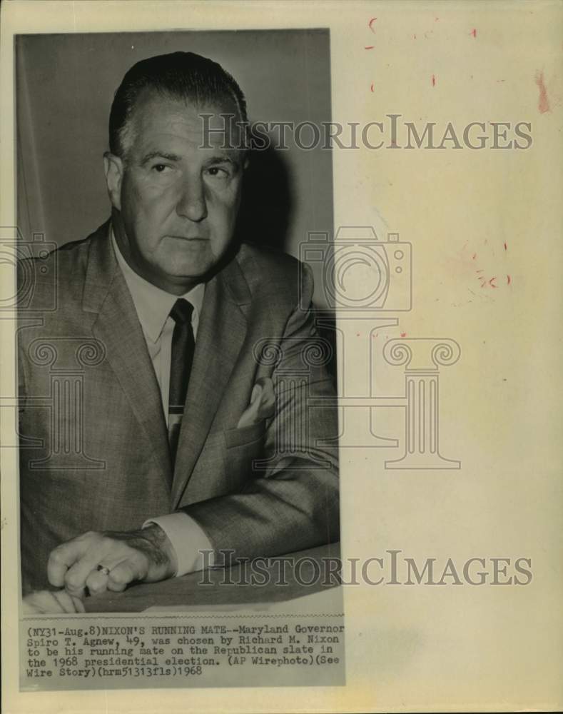 1968 Press Photo Richard Nixon&#39;s running mate announced - Gov. Spiro T. Agnew - Historic Images