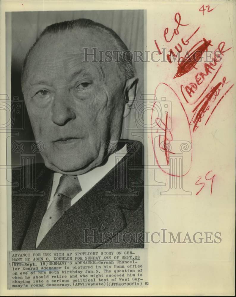 1962 German Chancellor Konrad Adenauer pictured in his Bonn office-Historic Images