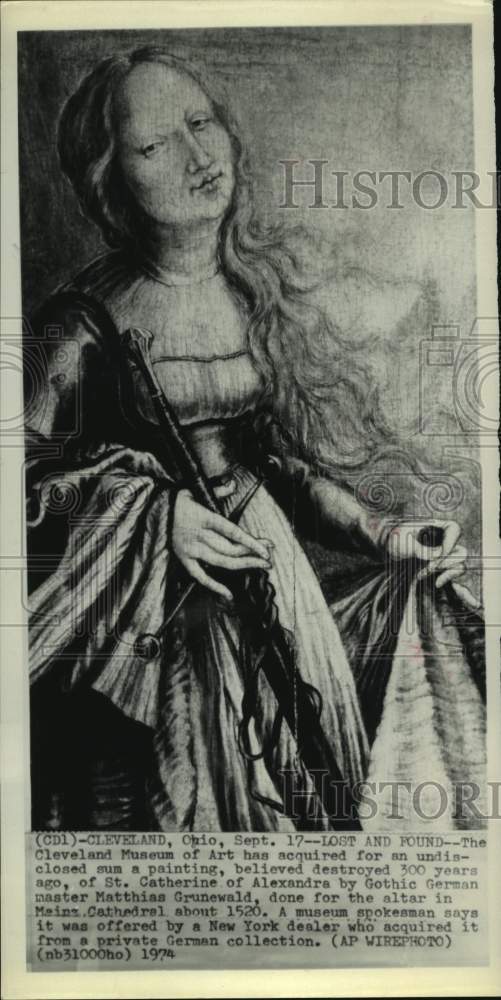1974 Press Photo Matthias Grunewald's Painting "St Catherine of Alexandra" Found - Historic Images