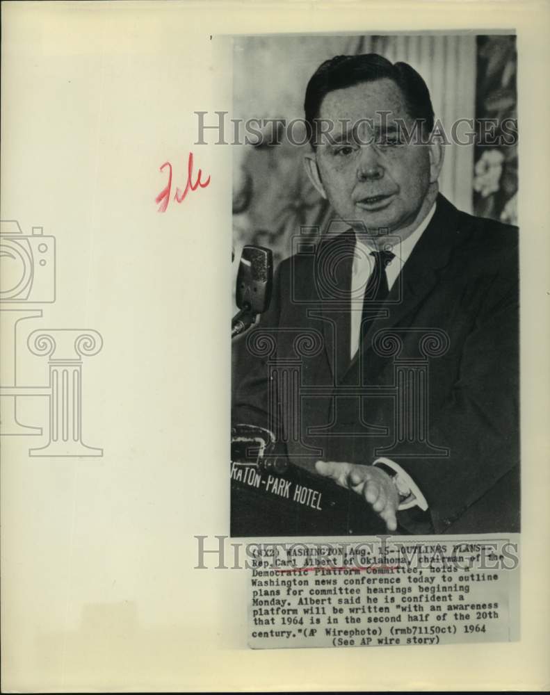 1964 Press Photo Rep. Carl Albert outlines committee hearing plans - D.C. - Historic Images