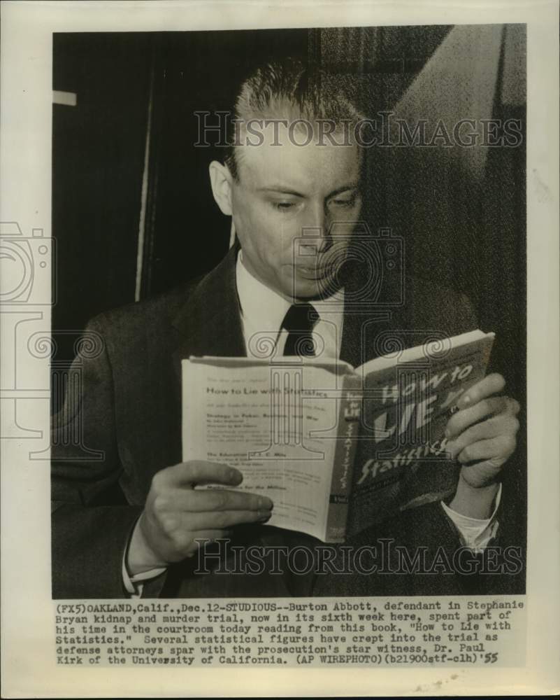 1955 Burton Abbott reads his book; Stephanie Bryan murder trial - CA-Historic Images