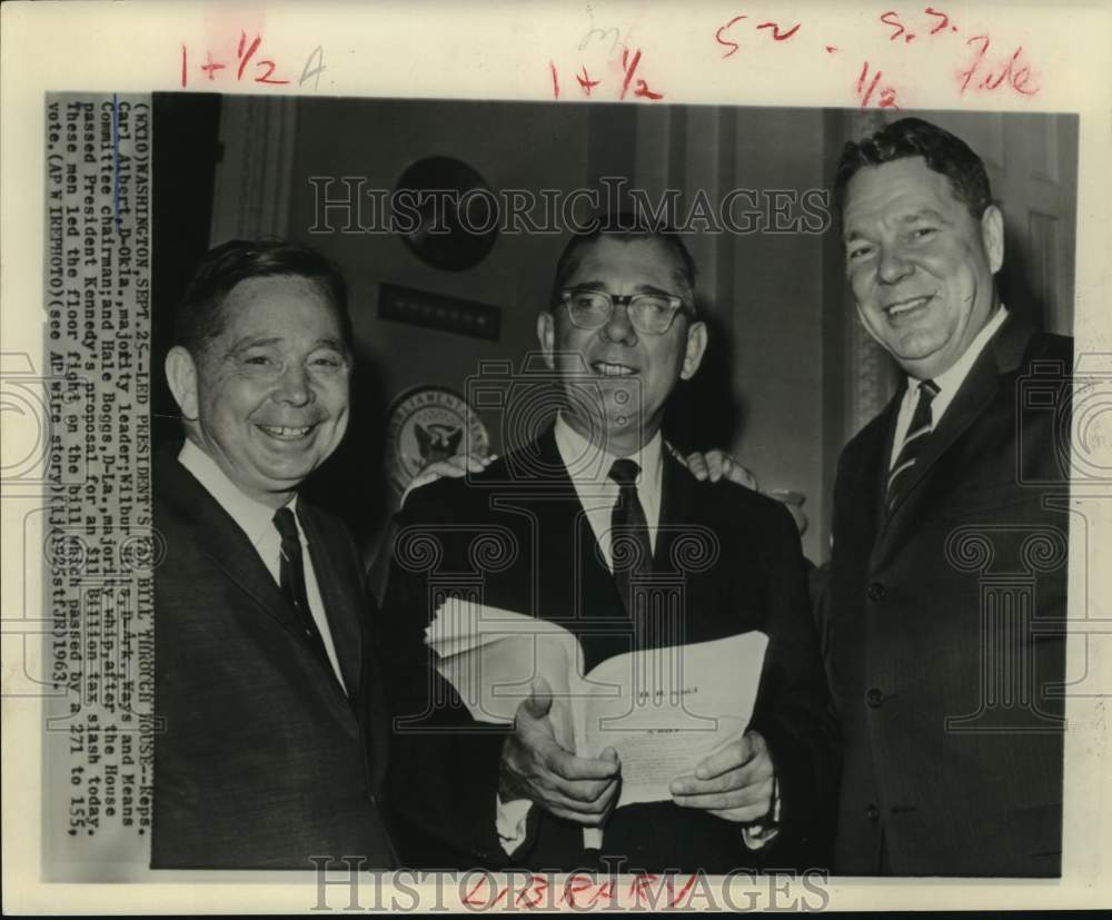 1963 Carl Albert, Wilbur Mills, Hale Boggs after tax bill passing-Historic Images