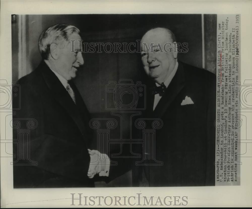 1953 Press Photo U.S. Ambassador Winthrop Aldrich, British PM Winston Churchill - Historic Images