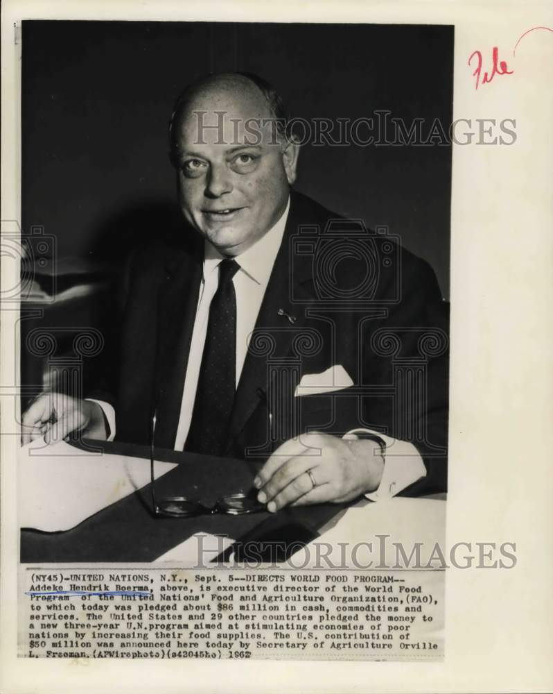 1962 United Nations, NY-Addeke Hendrik Boerma of World Food Program-Historic Images