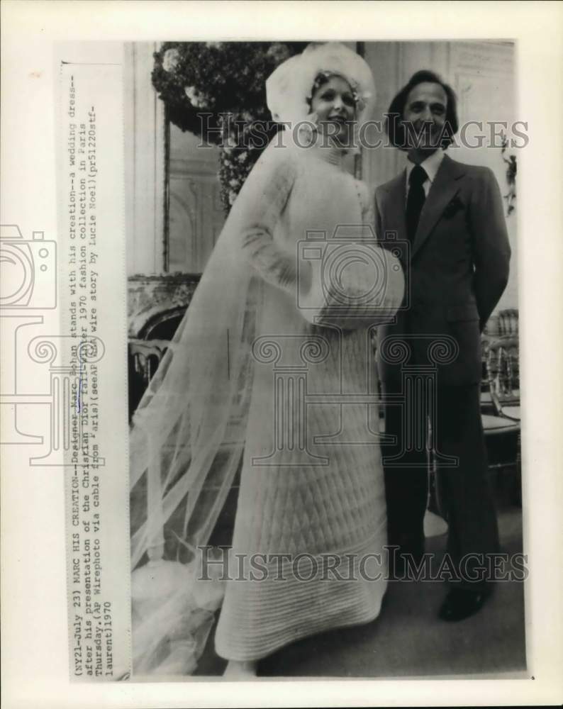 1970 Press Photo Paris-Designer Marc Bohan with his Dior wedding dress creation - Historic Images