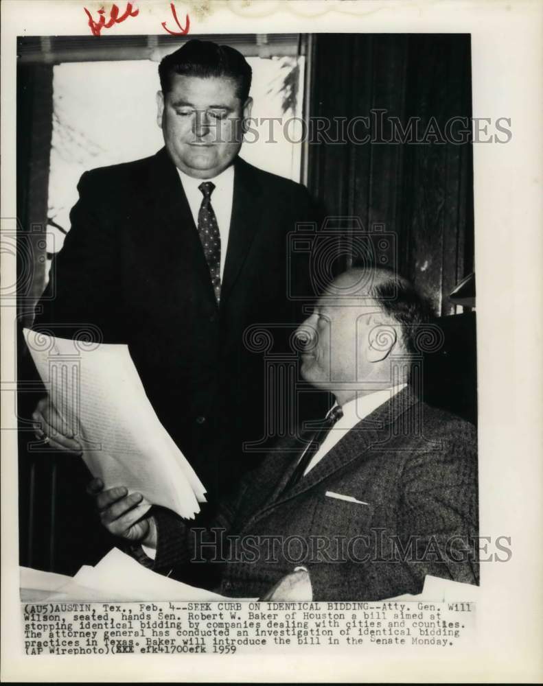 1959 Press Photo Attorney General Will Wilson, Senator Robert Baker in Austin - Historic Images