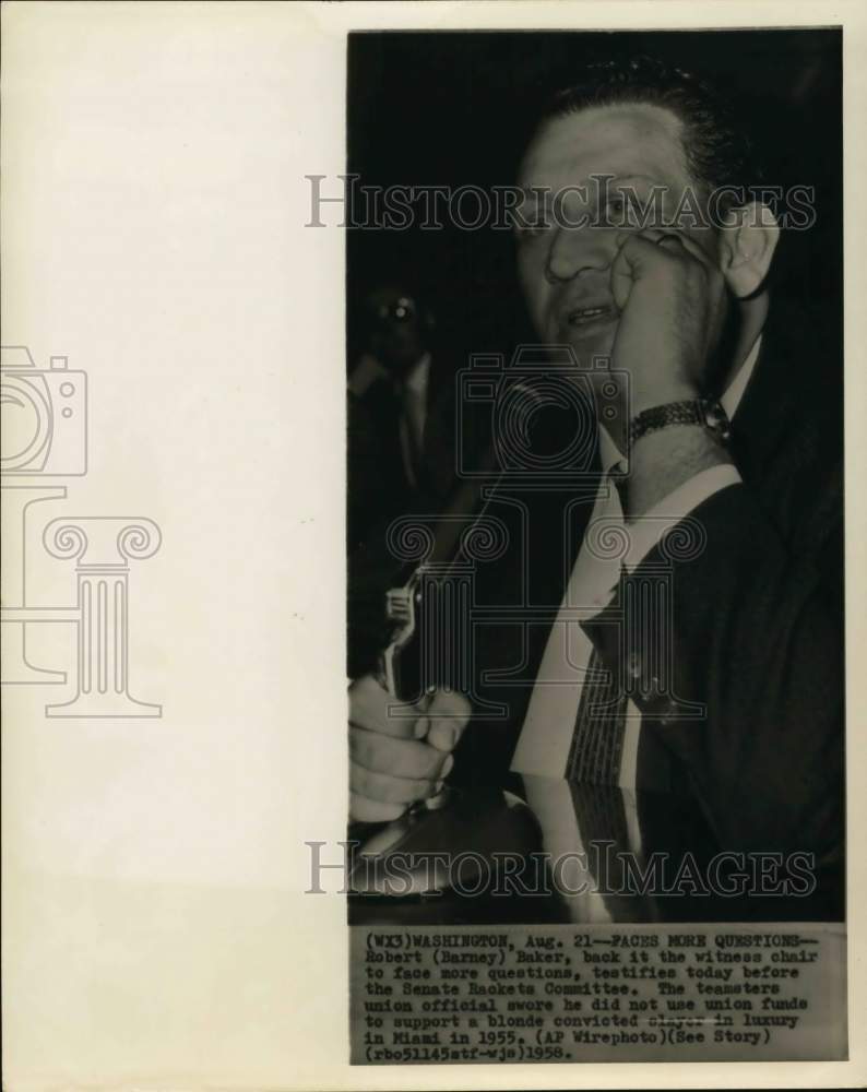 1958 Teamster union, Barney Baker on stand; Senate Rackets Committee-Historic Images