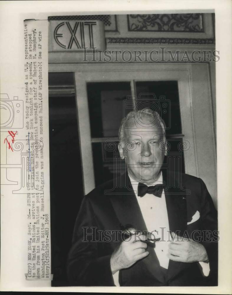 1968 Press Photo George Ball joins Hubert Humphrey campaign staff - New York - Historic Images