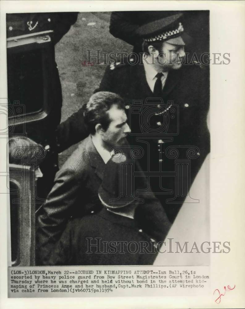 1974 Press Photo Ian Ball arrested in London, attempt to kidnap Princess Anne - Historic Images