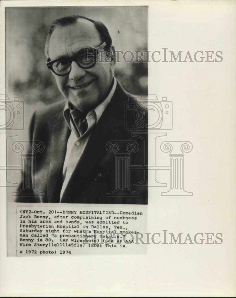 1972 Press Photo Jack Benny, Comedian - Historic Images