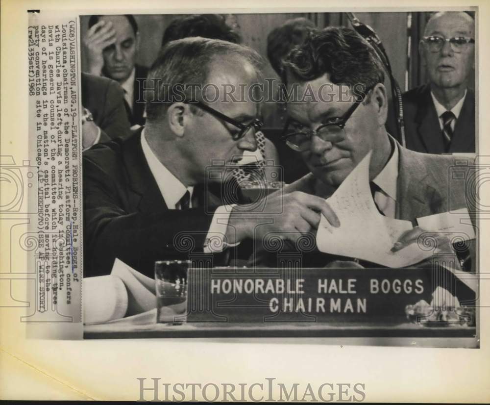 1968 Rep. Hale Boggs and Charles Davis at hearing in Washington-Historic Images