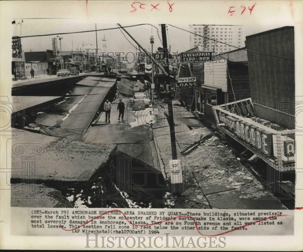 1964 Section of downtown Anchorage Alaska damaged by earthquake-Historic Images