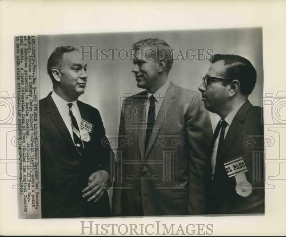 1967 Press Photo Raul Muniz, Ben Barnes, Judge Colbert Coldwell in Austin, Texas - Historic Images